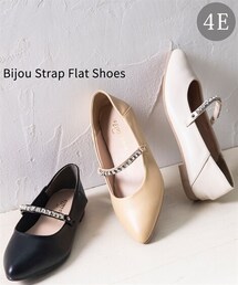 nissen | 【ゆったり幅広】ビジューストラップフラットシューズ（低反発中敷）（ワイズ４Ｅ）(バレエシューズ)