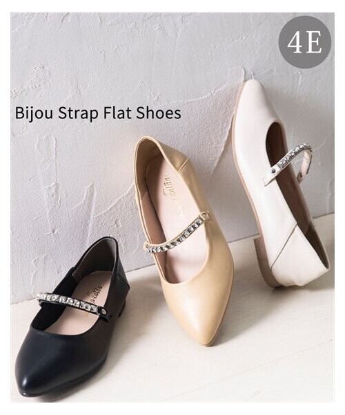 nissen（ニッセン）の「【ゆったり幅広】ビジューストラップフラットシューズ（低反発中敷）（ワイズ４Ｅ）（バレエシューズ・メンズ・黒/アイボリー/ベージュ・M=23.0~23.5cm/4E/L=24.0~24.5cm/4E/LL=25.0~25.5cm/4E/3L=26.0~26.5cm/4E）」の2枚目の写真