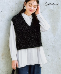 SMILE LAND | ＜大きいサイズ＞ コンパクト丈ラメシャギーニットベスト(ベスト)
