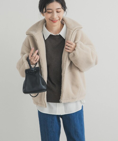 URBAN RESEARCH DOORS(アーバンリサーチドアーズ)の「ZIPボアブルゾン(テーラードジャケット・レディース・OFF/CHARCOAL・Free)」の2枚目の写真