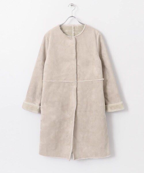 SENSE OF PLACE by URBAN RESEARCH（センスオブプレイスバイアーバンリサーチ）の「ノーカラームートンコート∴（ムートンコート・レディース・NAVY/GREIGE/KHAKI・FREE）」の6枚目の写真