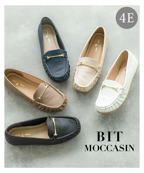 nissen（ニッセン）の「【ゆったり幅広】ビット付モカシン（低反発中敷）（ワイズ４Ｅ）（ローファー・メンズ・黒/グレージュ/シャンパンベージュ/ネイビー/ホワイト/マスタード/シルバー・M=23.0~23.5cm/4E/L=24.0~24.5cm/4E/LL=25.0~25.5cm/4E/3L=26.0~26.5cm/4E）」の2枚目の写真