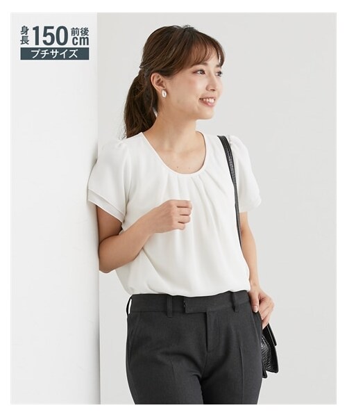 nissen（ニッセン）の「小さいサイズ　タック入り2枚袖半袖ブラウス　低身長さん・小柄女性（シャツ/ブラウス・レディース・オフホワイト/ネイビー/【移行済み】サックス/グレージュ/キャメル/ストライプ/太ストライプ・PSS/PS/PM/PL）」の20枚目の写真