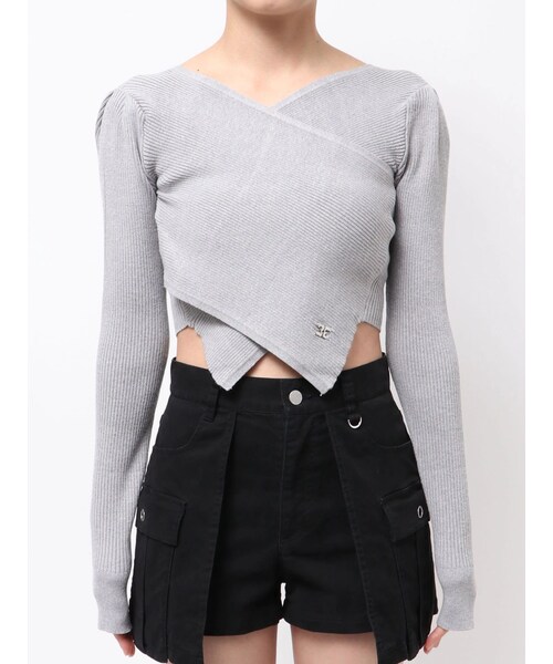 EMODA（エモダ）の「WIDE CROSS CROPPED KNIT（ニット/セーター・レディース・アイボリー/グレー/ブラック/ライム・F）」の5枚目の写真