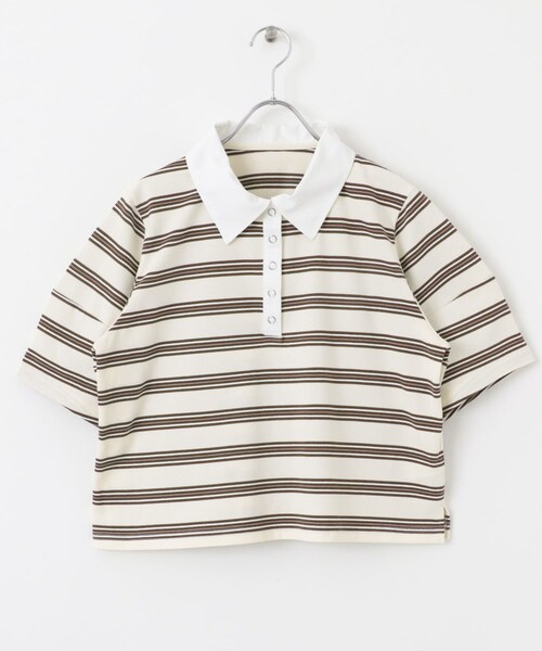 SENSE OF PLACE by URBAN RESEARCH（センスオブプレイスバイアーバンリサーチ）の「マルチボーダーカットポロシャツ（ポロシャツ・レディース・BLACK/ORANGE/WHITE・one）」の9枚目の写真