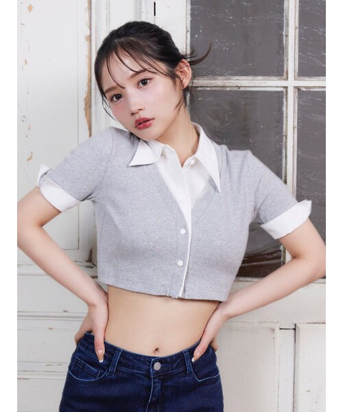 EATME（イートミー）の「シャツカラーレイヤードブラウス（シャツ/ブラウス・レディース・グレー/ブラック/アイスブルー・F）」の7枚目の写真