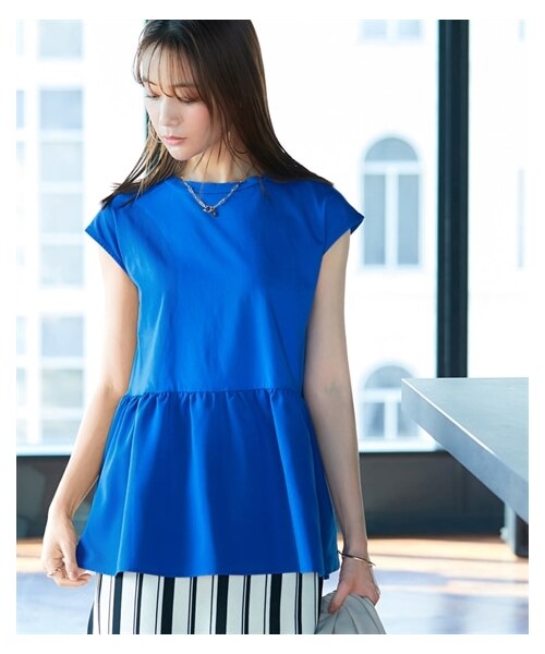 nissen（ニッセン）の「異素材切替ペプラムトップス（Tシャツ/カットソー・レディース・ロイヤルブルー/黒・S/M/L/LL/3L/4L/5L/6L）」の16枚目の写真