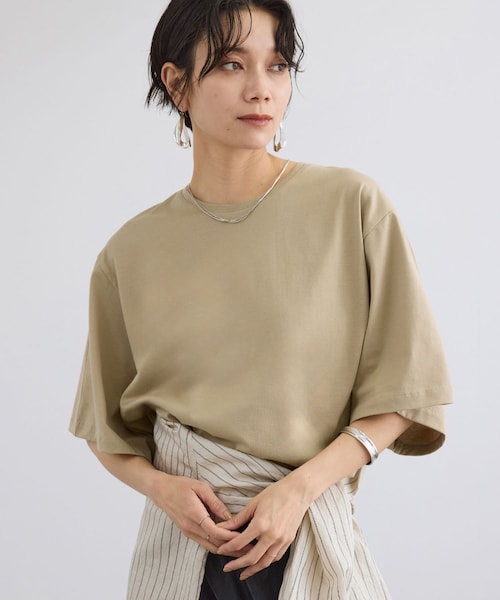 ADAM ET ROPE'(アダムエロペ)の「プリマベールハーフスリーブTシャツ / UVケア(Tシャツ/カットソー・レディース・ブラック/オフホワイト/キャメル・F)」の3枚目の写真