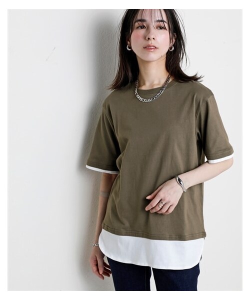 nissen（ニッセン）の「綿１００％汗染みしにくい５分袖重ね着風チュニック＜大きいサイズ有＞（チュニック・レディース・黒系/ネイビー系/モスカーキ系/トープ系/杢グレー系・S/M/L/LL/3L/4L/5L/6L/8L/10L）」の9枚目の写真