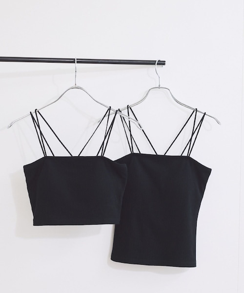 VIS（ビス）の「【選べる着丈】カップ付きWストラップキャミソール【洗える】（キャミソール・レディース・ブラック/オフホワイト・F/FS）」の4枚目の写真