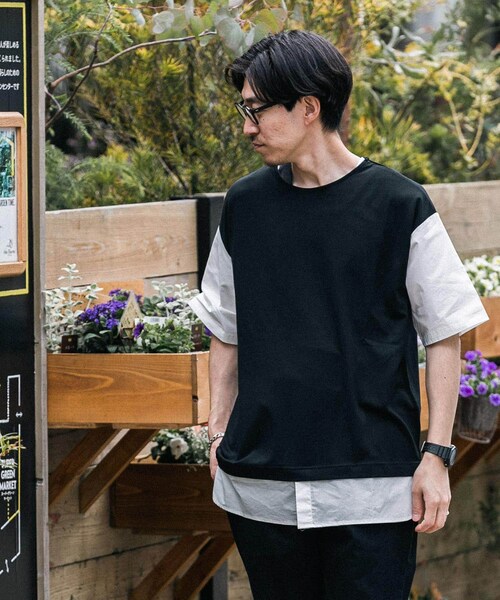 ITEMS URBANRESEARCH(アイテムズ アーバンリサーチ)の「布帛切替レイヤードクルーネックトップス(Tシャツ/カットソー・メンズ・BLK/BEG/MTD/GRY・M/L)」の6枚目の写真