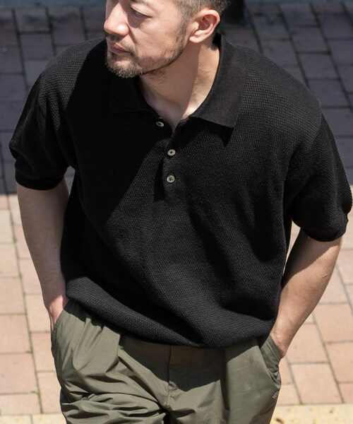 URBAN RESEARCH ROSSO（アーバンリサーチロッソ）の「『WEB限定』変形カノコ半袖ニットポロ（ポロシャツ・メンズ・BLACK/NAVY/KHAKI/LIGHT GRAY・M/L）」の6枚目の写真