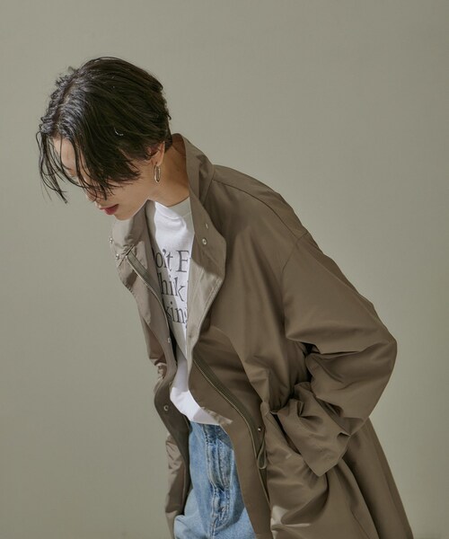 ADAM ET ROPE'（アダムエロペ）の「[24SS]ミリタリースタンドカラーコート/モッズコート【撥水加工・洗える】（ミリタリージャケット・レディース・ブラウン系/オフホワイト・F）」の12枚目の写真