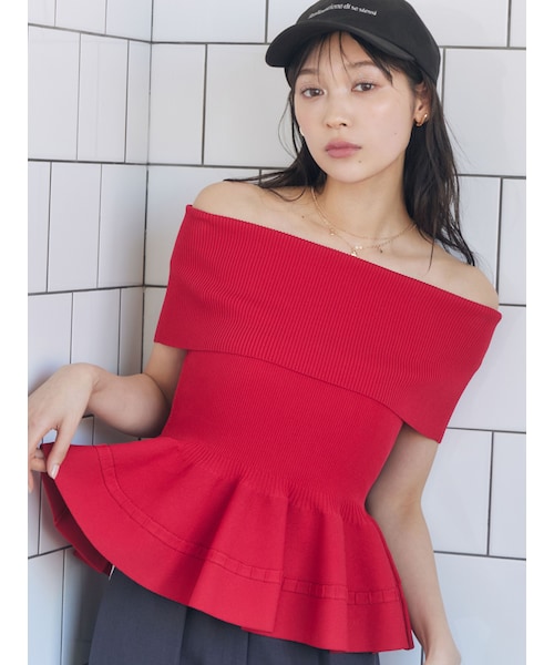 LAGUNAMOON（ラグナムーン）の「ペプラムオフショルニットプルオーバー（ニット/セーター・レディース・ホワイト/レッド/ブラウン・F）」の18枚目の写真