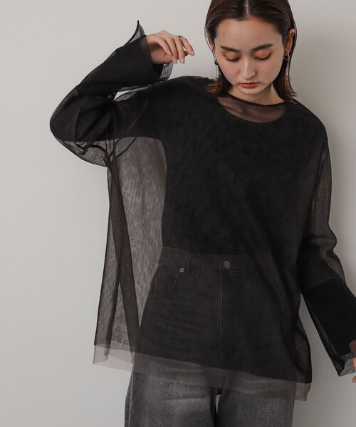 SENSE OF PLACE by URBAN RESEARCH(センスオブプレイスバイアーバンリサーチ)の「シアーチュールトップ(Tシャツ/カットソー・レディース・IVO×GRY/BEG×IVO/C.GRY×GRY/BLK×C.GRY・one)」の22枚目の写真