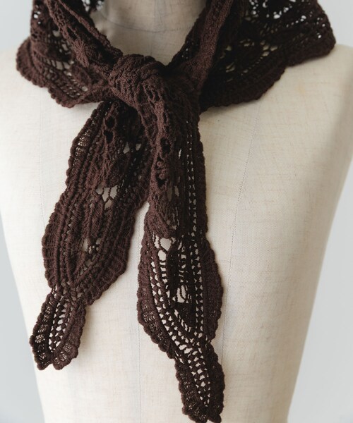 RODE SKO（ロデスコ）の「レースニットバブーシュカ（バンダナ/スカーフ・レディース・OFF/DARK BROWN・one）」の12枚目の写真