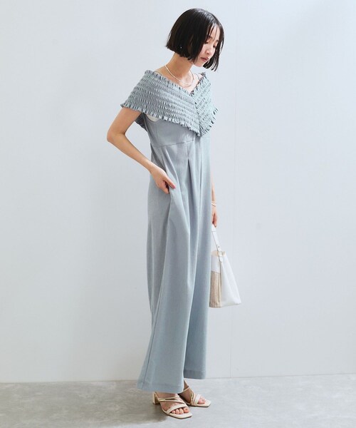 VIS（ビス）の「シャーリングオフショルダーオールインワン（つなぎ/オールインワン・レディース・ブラック/ブルー系・F）」の5枚目の写真