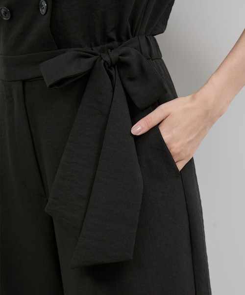 VIS（ビス）の「エアタン加工リラックスロンパース（サロペット/オーバーオール・レディース・ブラック/ベージュ系・F）」の21枚目の写真