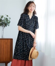 nissen | 大きいサイズ接触冷感うすカル柔らか５分袖バンドカラーワンピース(ワンピース)
