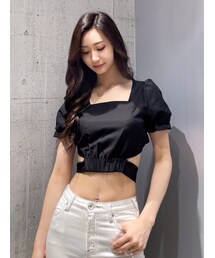 GYDA | ハーフスリーブBACKリボンスクエアネックブラウス(シャツ/ブラウス)