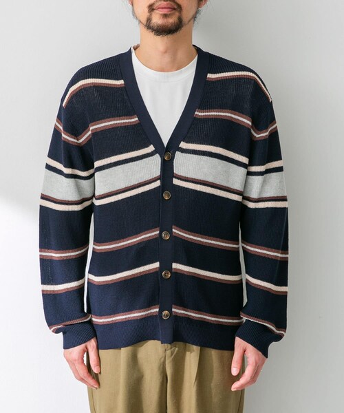 URBAN RESEARCH Sonny Label（アーバンリサーチサニーレーベル）の「マルチボーダーニットカーディガン（カーディガン/ボレロ・メンズ・ネイビー/オフ/イエロー・M/L）」の9枚目の写真