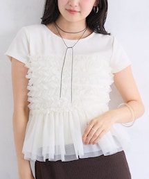 VIS | 【夏トク価格】チュールフリルドッキングフレンチスリーブ/UVケア(Tシャツ/カットソー)