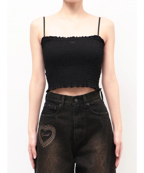 EMODA（エモダ）の「シャーリングクロップキャミソール（キャミソール・レディース・ホワイト/ブラック/ピンク/グリーン/ブルー/ライトミックス・F）」の6枚目の写真