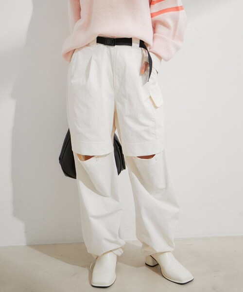 VIS（ビス）の「【洗える】ベルト付ナイロンカーゴパンツ（カーゴパンツ・レディース・キナリ/ブラック/オレンジ系・M/S）」の2枚目の写真