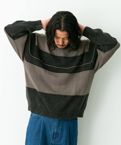 URBAN RESEARCH Sonny Label（アーバンリサーチサニーレーベル）の「ピグメントパネルボーダーニット（ニット/セーター・メンズ・ブラック/ネイビー・M/L）」の20枚目の写真