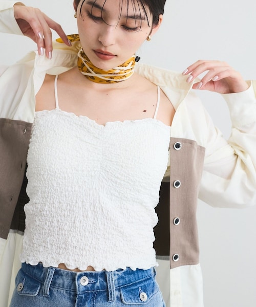 VIS(ビス)の「【洗える】シャーリングキャミソール(キャミソール・レディース・ブラック/ホワイト/ピンク系・F)」の1枚目の写真