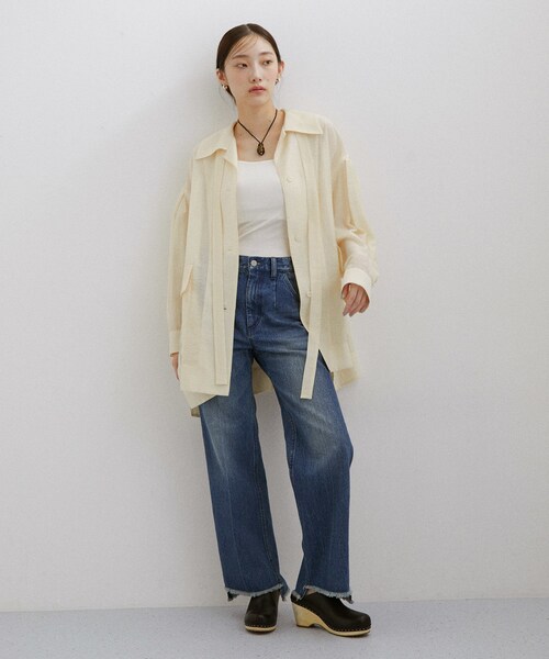 ADAM ET ROPE'（アダムエロペ）の「セルロースリネンオーバーシャツ（シャツ/ブラウス・レディース・ブラック/サックス/クリーム/ホワイト系・F）」の18枚目の写真