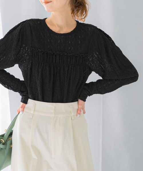 URBAN RESEARCH ROSSO（アーバンリサーチロッソ）の「ストレッチレースプルオーバー（Tシャツ/カットソー・レディース・OFF WHITE/BLACK・FREE）」の10枚目の写真