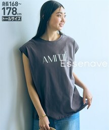 nissen | 高身長　綿100％フレンチスリーブロゴプリントTシャツ（接触冷感・ＵＶカット）（トールサイズ）Essenave(Tシャツ/カットソー)