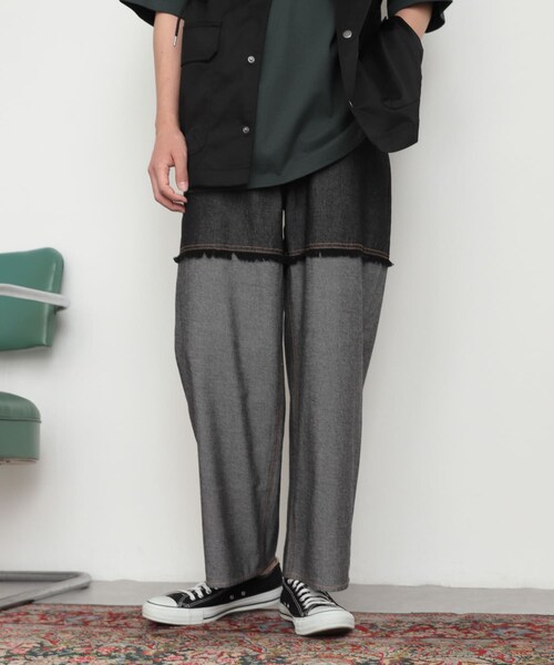 SENSE OF PLACE by URBAN RESEARCH（センスオブプレイスバイアーバンリサーチ）の「デニムフリンジシャンブレーワイドパンツ（デニムパンツ・メンズ・L.INDIGO/BLACK・M/L）」の4枚目の写真