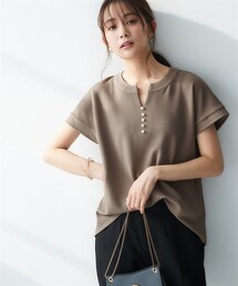 nissen | ふくれジャガードカットソーパール調ビーズ付スキッパートップス（UVカット）(Tシャツ/カットソー)