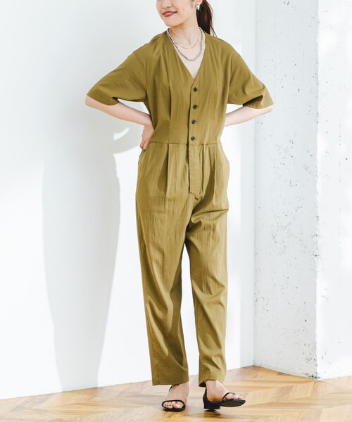 URBAN RESEARCH ROSSO（アーバンリサーチロッソ）の「F by ROSSO　ウエスト切り替えVネックオールインワン（サロペット/オーバーオール・レディース・KHAKI/GRAY・36/38）」の11枚目の写真