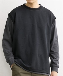 ベストレイヤード風ロゴエンボスジャガード長袖Tシャツ　CONVERSE（コンバース）