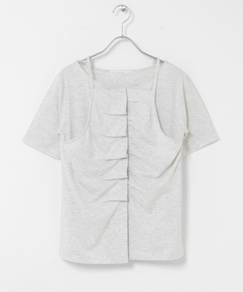 KBF(ケイビーエフ)の「アシメタックレイヤードTEE(Tシャツ/カットソー・レディース・CHARCOAL/OATMEAL/PINK・One)」の7枚目の写真