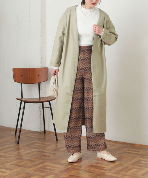 SENSE OF PLACE by URBAN RESEARCH（センスオブプレイスバイアーバンリサーチ）の「ガウンアウター（ノーカラージャケット・レディース・L.OLIVE/GREIGE・one）」の4枚目の写真