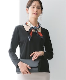 7days Life Styling | 透け対策シルケット加工ダブルフロントスクエアネック長袖トップス＜大きいサイズ有＞(Tシャツ/カットソー)