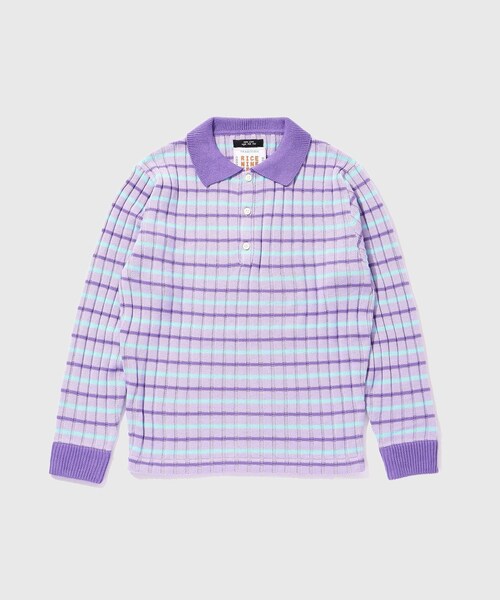 ADAM ET ROPE'（アダムエロペ）の「【RICE NINE TEN/ライス ナイン テン】RIBBED KNIT POLO SHIRT（ポロシャツ・メンズ・グレー/ベージュ/ラベンダー系・1/2）」の7枚目の写真
