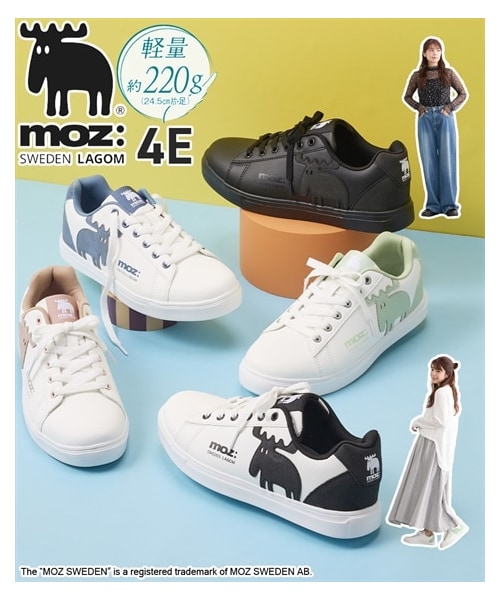 nissen（ニッセン）の「【ゆったり幅広】moz（モズ）軽量ビッグロゴスニーカー（ワイズ４Ｅ）（スニーカー・メンズ・ホワイト×黒/ホワイト×キャメル/ホワイト×ブルーグレー/ホワイト×ピンク/黒×ホワイト/ホワイト×ミント/黒×黒・M=23.0~23.5cm/4E/L=24.0~24.5cm/4E/LL=25.0~25.5cm/4E/3L=26.0cm/4E）」の3枚目の写真