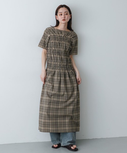 SENSE OF PLACE by URBAN RESEARCH（センスオブプレイスバイアーバンリサーチ）の「チェックシャーリングワンピース（ワンピース・レディース・BLK×OFF/BEG×BLK・One/COMPACT）」の20枚目の写真