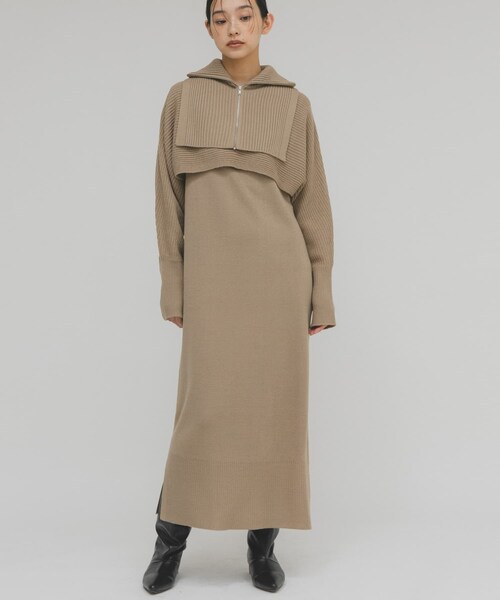 KBF（ケイビーエフ）の「ハーフZIPレイヤードニットワンピース（ワンピース・レディース・BEIGE/CHARCOAL・One）」の18枚目の写真