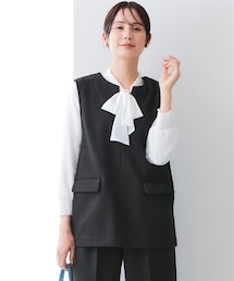 7days Life Styling | ウール調ふんわりジャージーキーネックベスト（しわになりにくい・ウォッシャブル）（セットアップ対応）<大きいサイズ有>(ベスト)