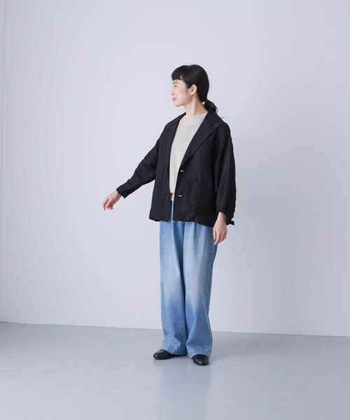 かぐれ（カグレ）の「リネンレーヨンテーラードジャケット（テーラードジャケット・レディース・BEIGE/BLACK・FREE）」の5枚目の写真