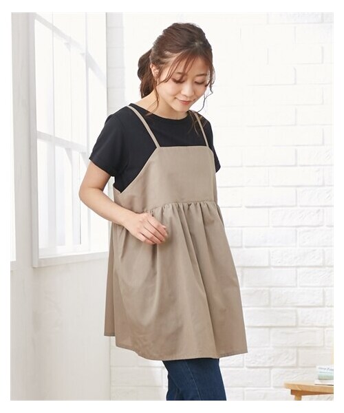 nissen（ニッセン）の「【マタニティウエア・授乳服】チュニックキャミソール＋トップス２点セット（産前・産後）（マタニティウェア/グッズ・レディース・スミクロ+モカブラウン/ベージュ+黒/アップルイエロー+オフ/ブラウン+オフホワイト/アイボリー+ダークグレー/黒+モカブラウン/ミント+アイボリー・マタニティM/マタニティL/マタニティLL/マタニティ3L/マタニティ4L/マタニティ5L）」の4枚目の写真