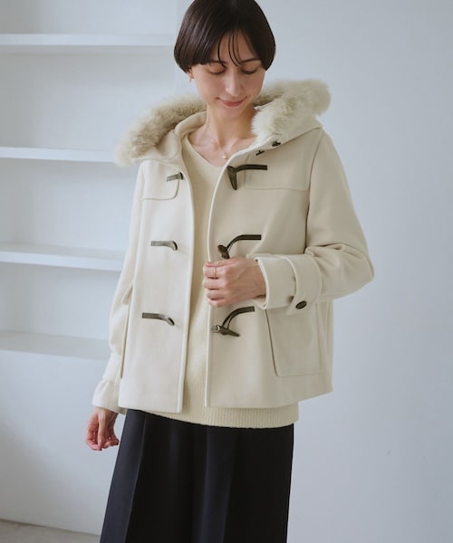 ROPE' PICNIC（ロペピクニック）の「ジャージーメルトンシリーズ ファー付きショートダッフルコート/リンクコーデ（ダッフルコート・レディース・キナリ/ブラウン系/ネイビー・L/M）」の10枚目の写真