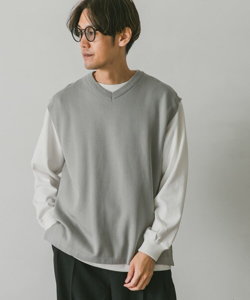 URBAN RESEARCH DOORS（アーバンリサーチドアーズ）の「ダブルフェイスVネックベスト（ベスト・メンズ・STEEL BLUE/GREIGE/BROWN/CHARCOAL・M/L）」の6枚目の写真