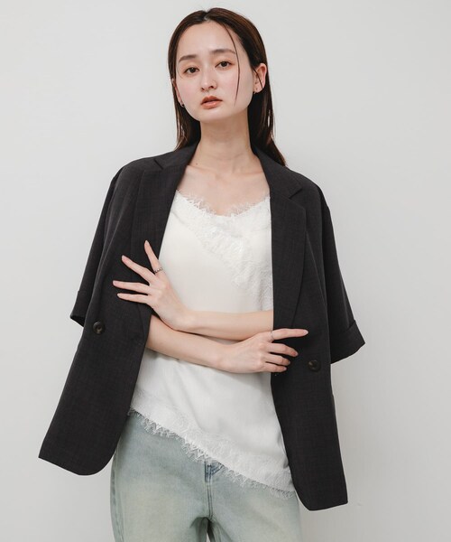 SENSE OF PLACE by URBAN RESEARCH(センスオブプレイスバイアーバンリサーチ)の「アシメヘムレースキャミソール(キャミソール・レディース・OFF WHITE/BLACK/BROWN・One)」の7枚目の写真